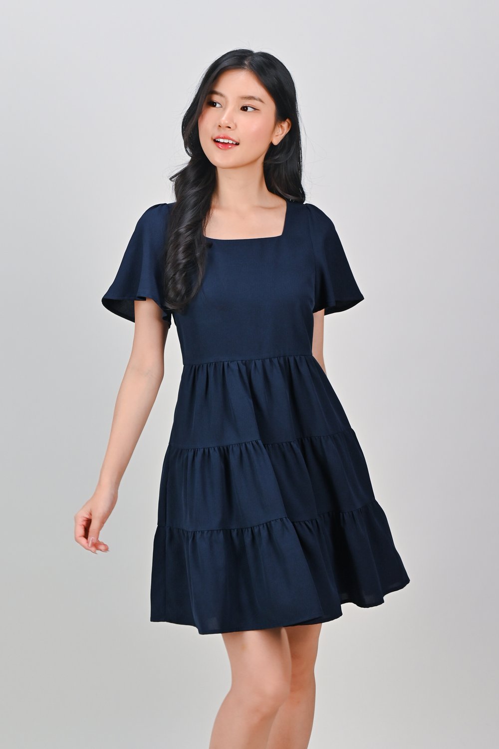 BIEL SQUARE-NECK BABYDOLL DRESS IN NAVY BIEL SQUARE-NECK BABYDOLL DRESS IN NAVY