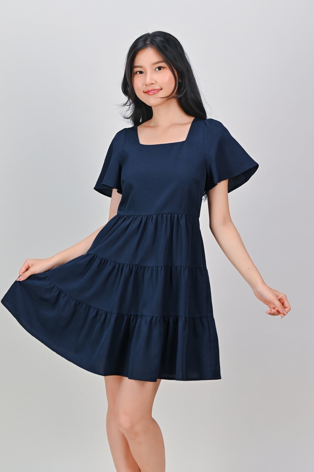 BIEL SQUARE-NECK BABYDOLL DRESS IN NAVY BIEL SQUARE-NECK BABYDOLL DRESS IN NAVY