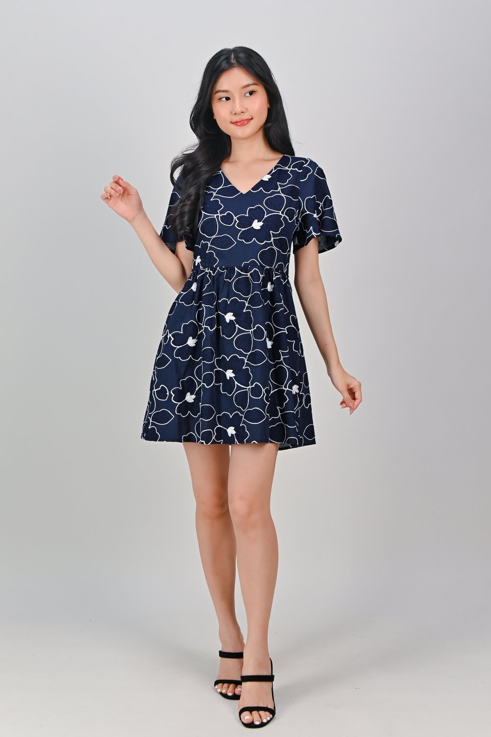 GILLY NAVY FLOWERS V-NECK DRESS-ROMPER GILLY NAVY FLOWERS V-NECK DRESS-ROMPER