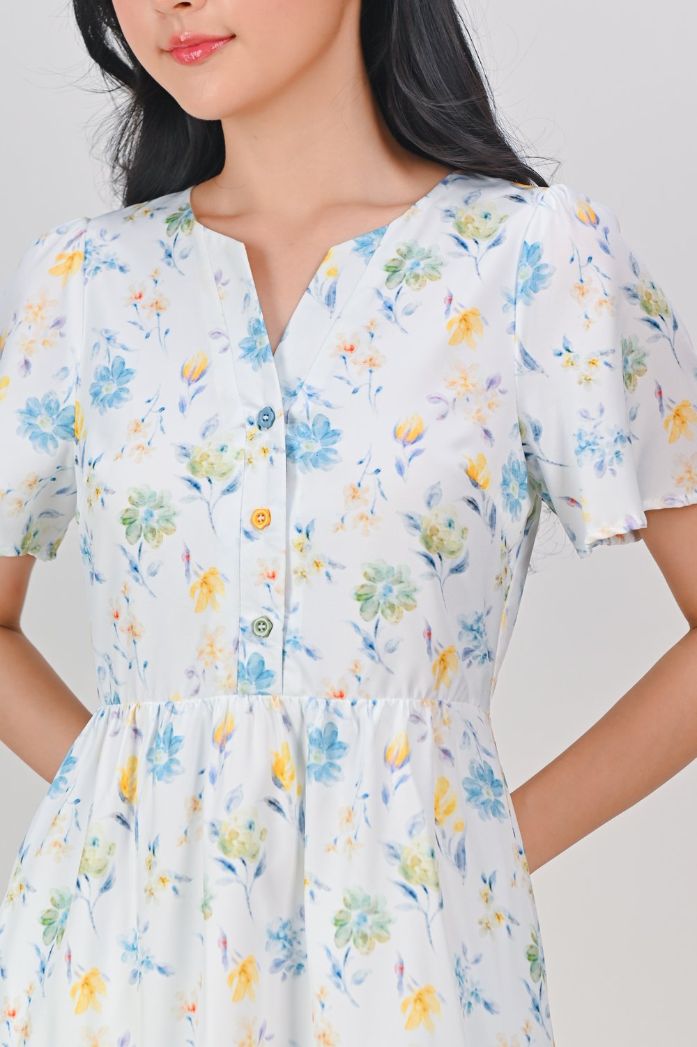 MILANIS BLUE/YELLOW FLORAL FLOUNCE SHIRT-DRESS MILANIS BLUE/YELLOW FLORAL FLOUNCE SHIRT-DRESS
