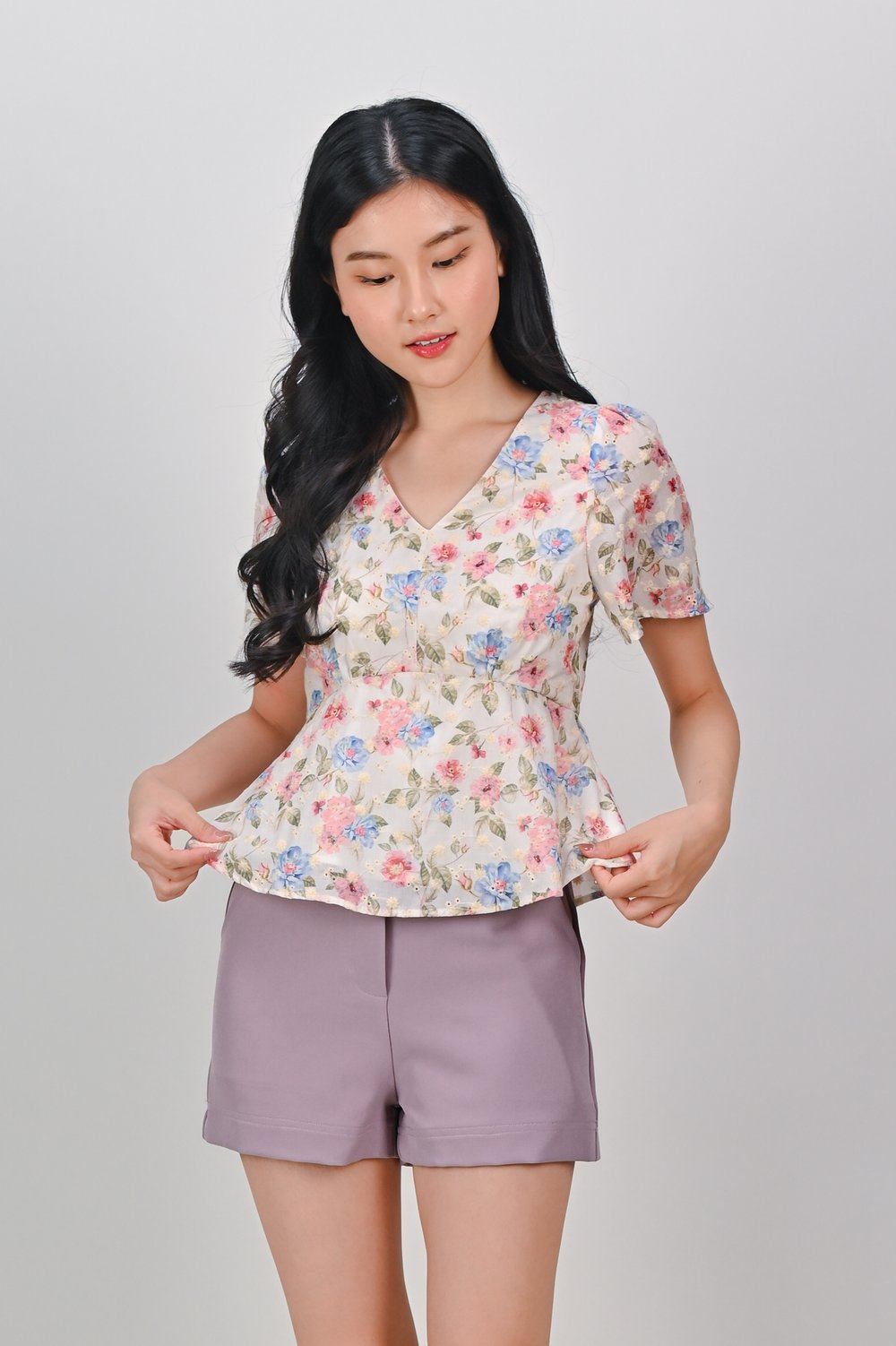 SPRING STITCH SLEEVED PEPLUM TOP SPRING STITCH SLEEVED PEPLUM TOP