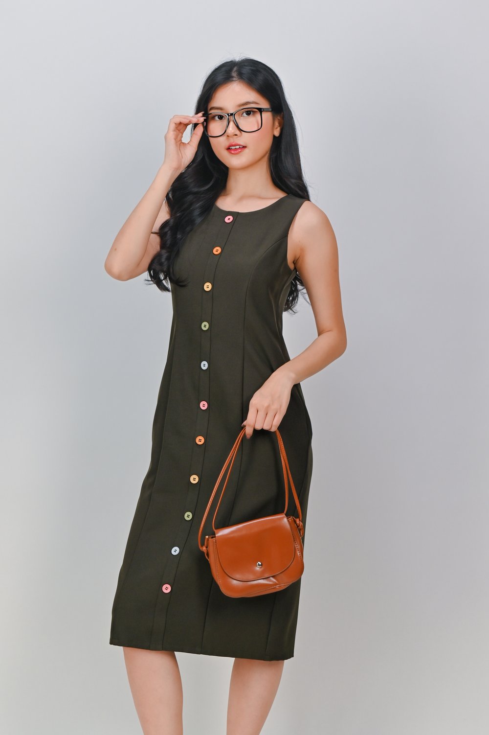 TEMARA BUTTON PENCIL DRESS IN OLIVE TEMARA BUTTON PENCIL DRESS IN OLIVE