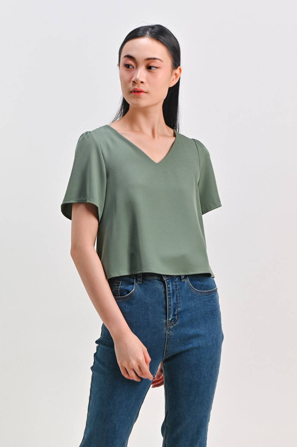 PEIPEI SLEEVED LAYERED TOP IN LIGHT GREEN PEIPEI SLEEVED LAYERED TOP IN LIGHT GREEN