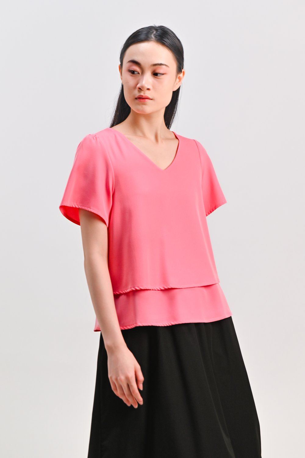 PEIPEI SLEEVED LAYERED TOP IN FLAMINGO PINK PEIPEI SLEEVED LAYERED TOP IN FLAMINGO PINK