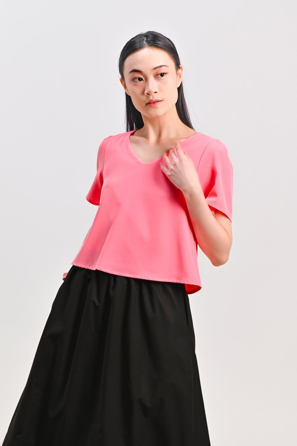 PEIPEI SLEEVED LAYERED TOP IN FLAMINGO PINK PEIPEI SLEEVED LAYERED TOP IN FLAMINGO PINK
