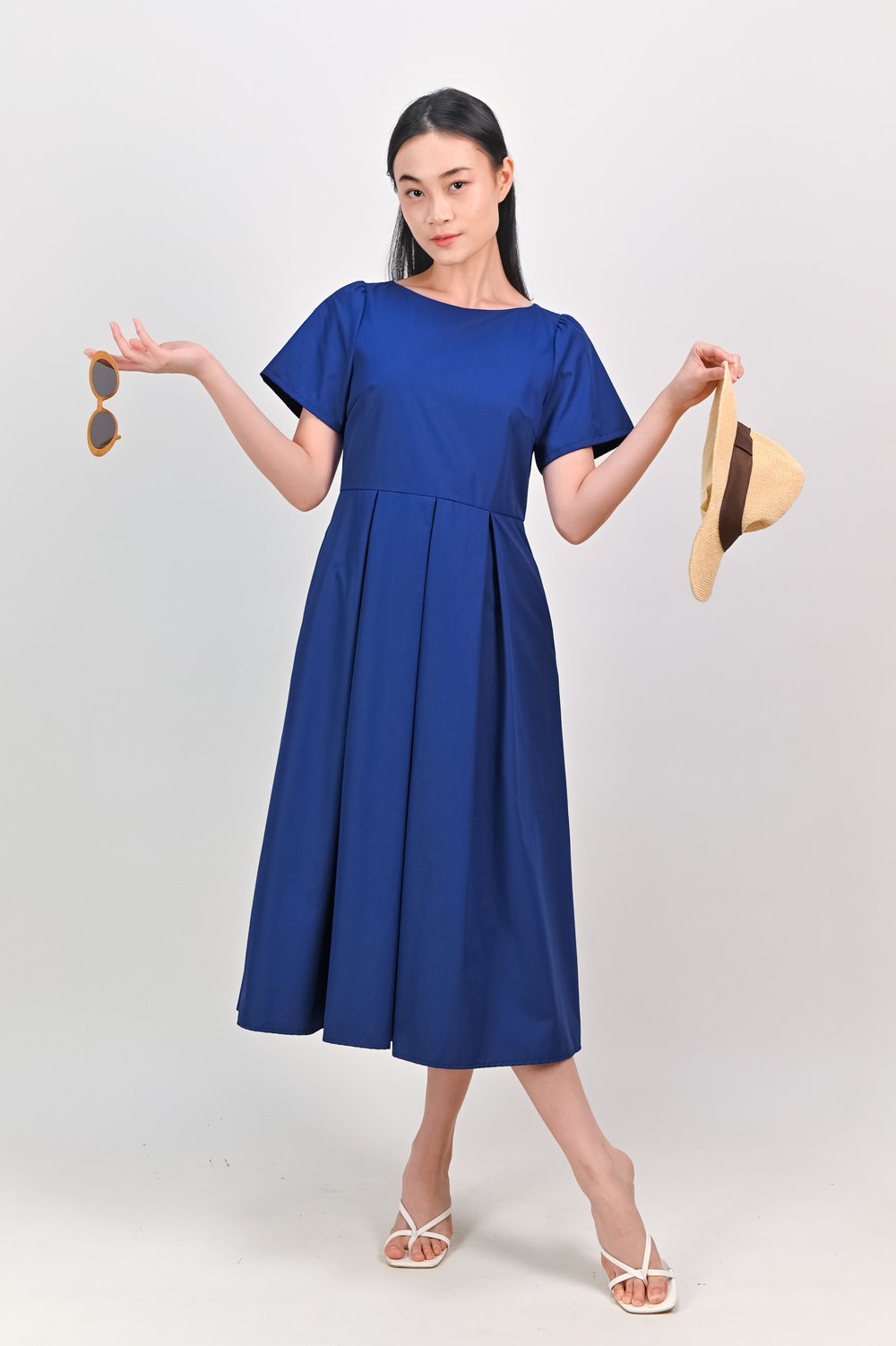 SALDANA SLEEVED BOX-PLEAT DRESS IN BLUE SALDANA SLEEVED BOX-PLEAT DRESS IN BLUE