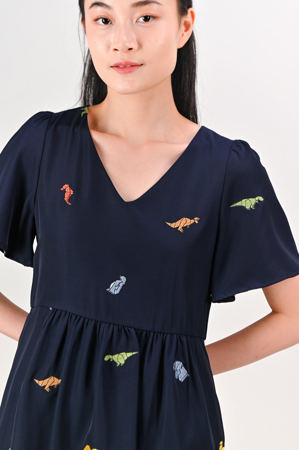 ORIGAMI ZOO NAVY EMB. V-NECK DRESS-ROMPER ORIGAMI ZOO NAVY EMB. V-NECK DRESS-ROMPER