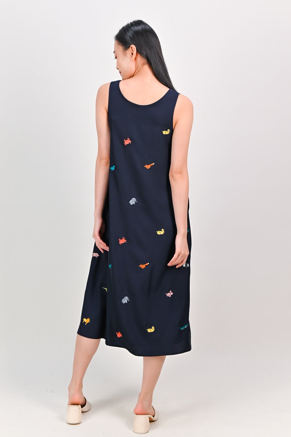 ORIGAMI ZOO NAVY EMB. TWO-WAY MIDI DRESS ORIGAMI ZOO NAVY EMB. TWO-WAY MIDI DRESS