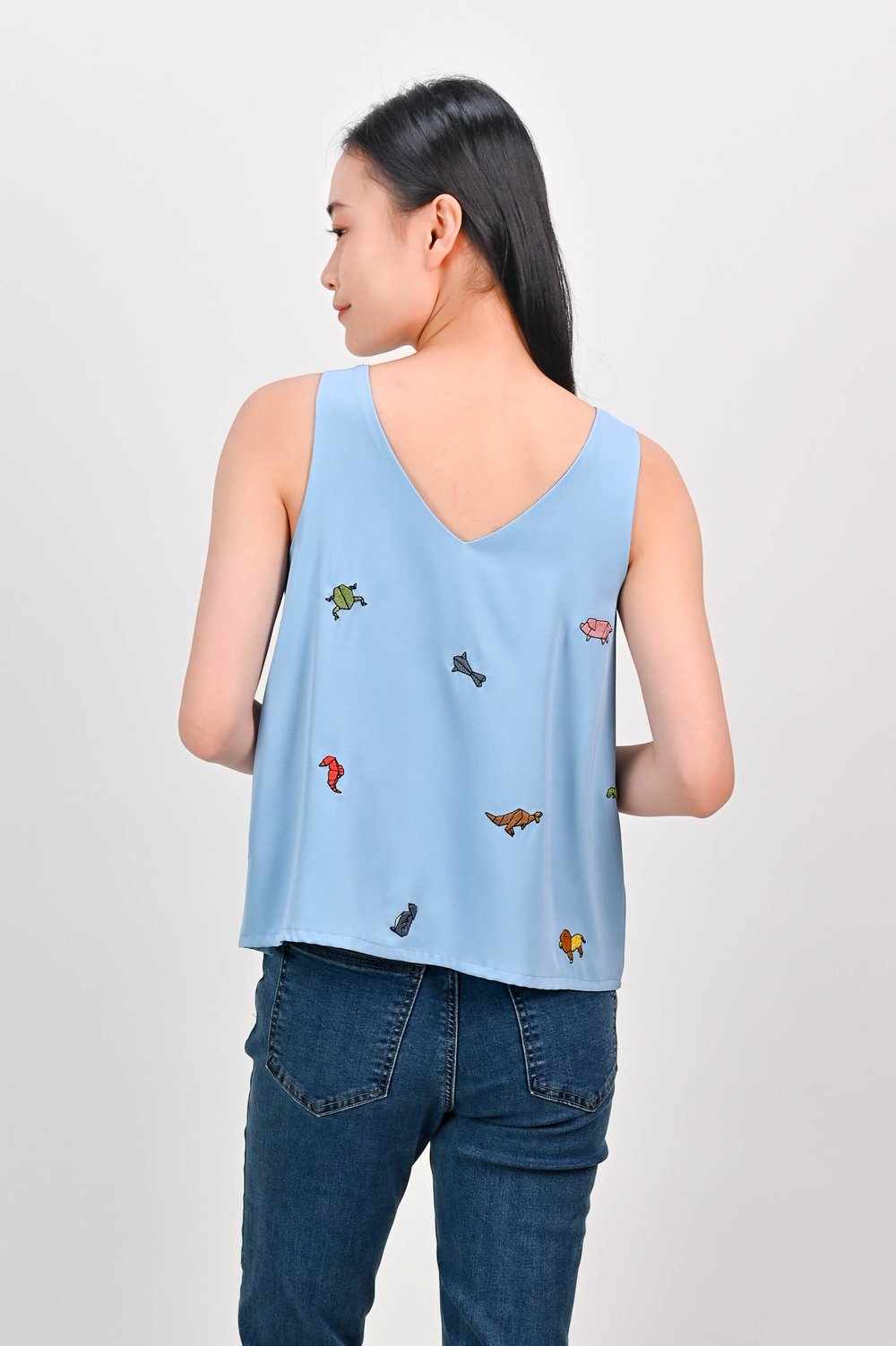 ORIGAMI ZOO EMB. TWO-WAY TOP IN BLUE ORIGAMI ZOO EMB. TWO-WAY TOP IN BLUE