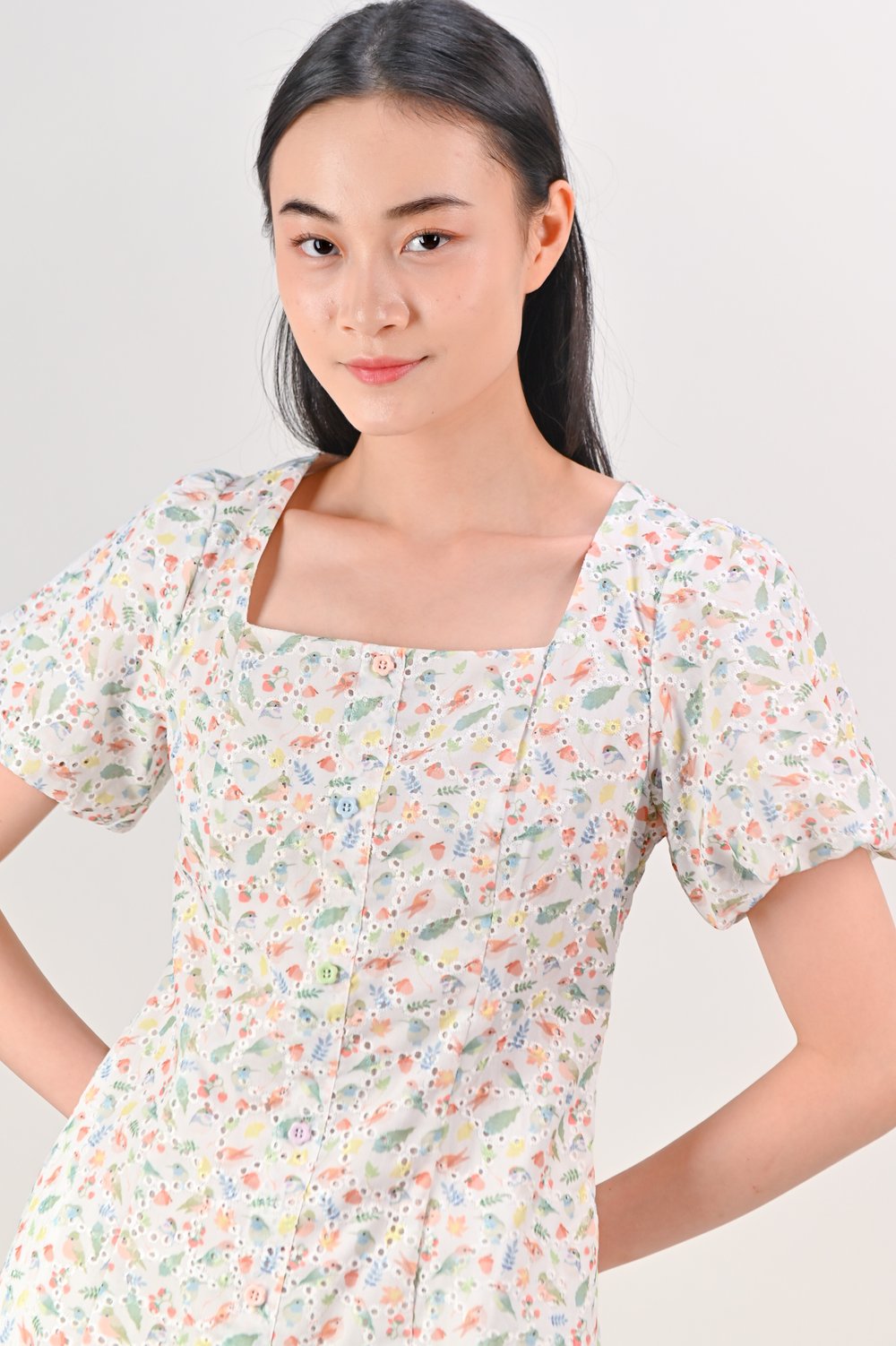 FRIENDS OF THE FOREST SLEEVED EYELET BUTTON DRESS FRIENDS OF THE FOREST SLEEVED EYELET BUTTON DRESS