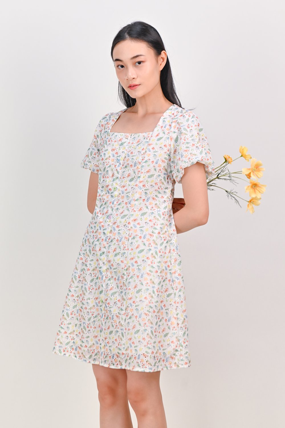 FRIENDS OF THE FOREST SLEEVED EYELET BUTTON DRESS FRIENDS OF THE FOREST SLEEVED EYELET BUTTON DRESS