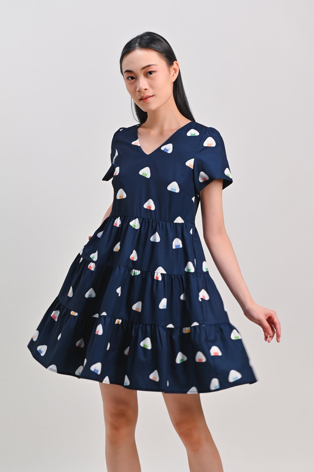OISHI ONIGIRI NAVY SLEEVED BABYDOLL DRESS