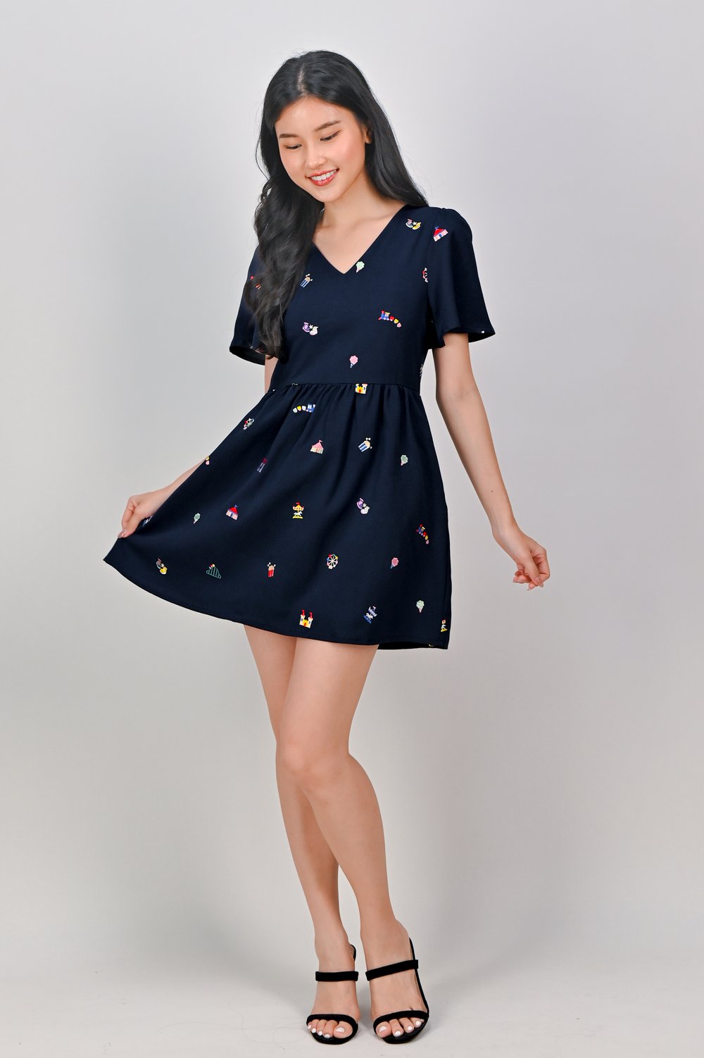 CARNIVAL NAVY EMB. V-NECK DRESS-ROMPER CARNIVAL NAVY EMB. V-NECK DRESS-ROMPER