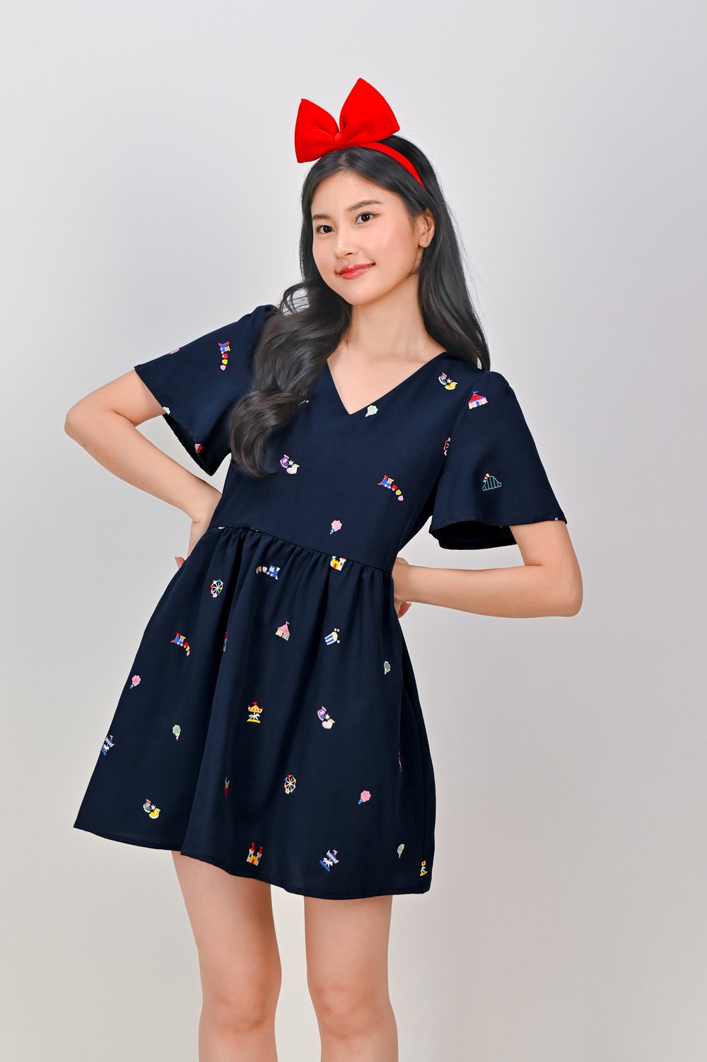 CARNIVAL NAVY EMB. V-NECK DRESS-ROMPER CARNIVAL NAVY EMB. V-NECK DRESS-ROMPER
