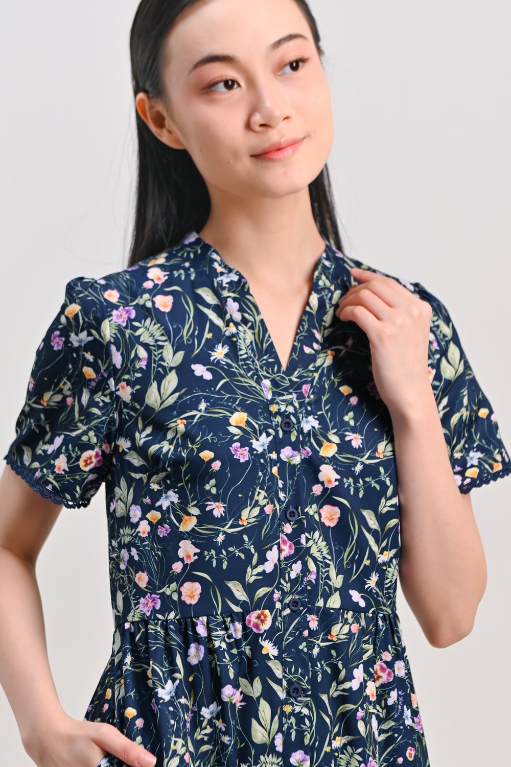 RIN’S GARDEN NAVY MIDI SHIRT-DRESS RIN’S GARDEN NAVY MIDI SHIRT-DRESS