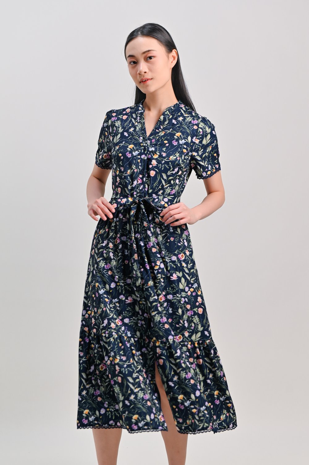 RIN’S GARDEN NAVY MIDI SHIRT-DRESS RIN’S GARDEN NAVY MIDI SHIRT-DRESS