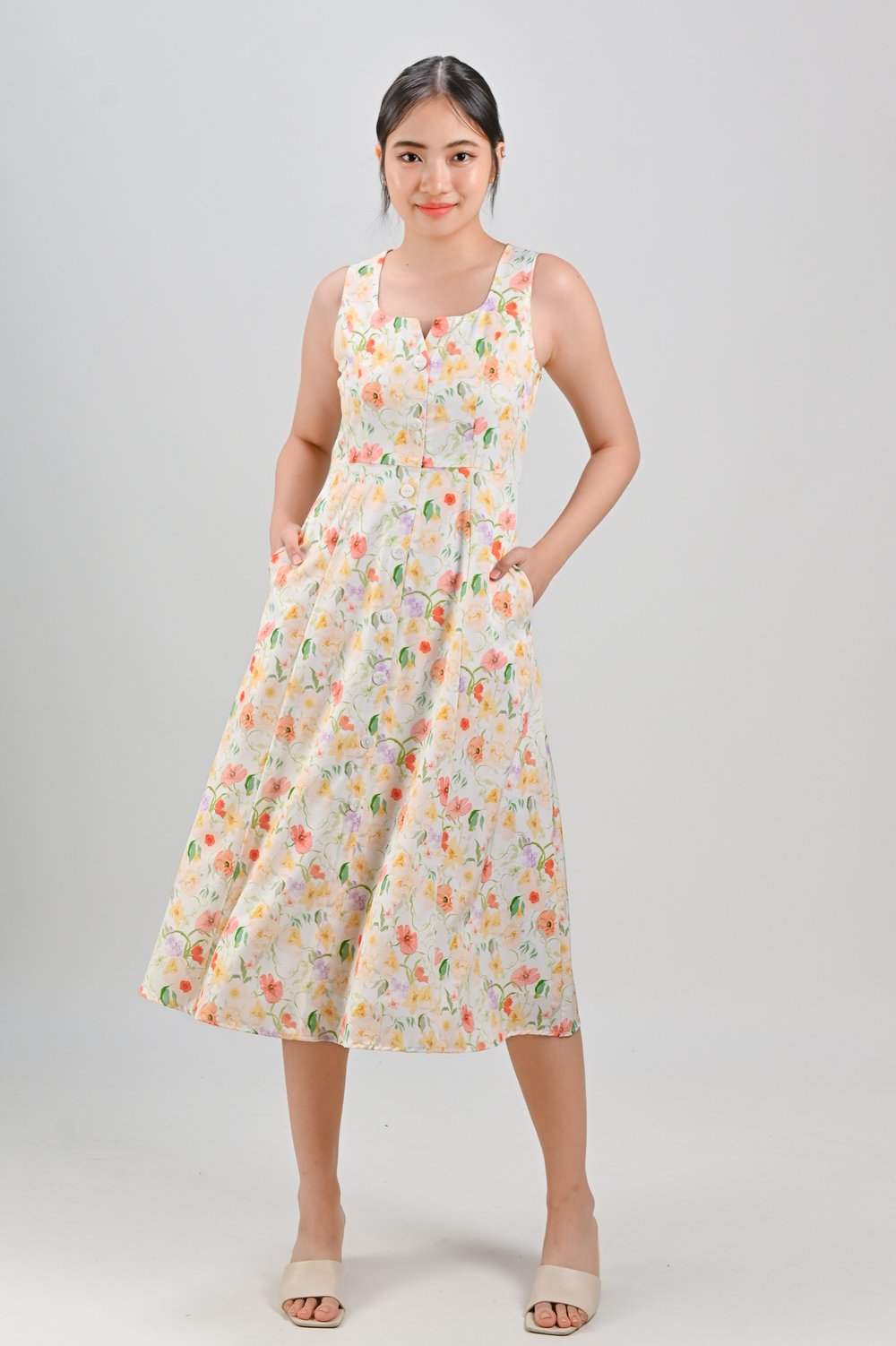 ELLIA COUNTRY BLOOMS BUTTON BELTED DRESS ELLIA COUNTRY BLOOMS BUTTON BELTED DRESS