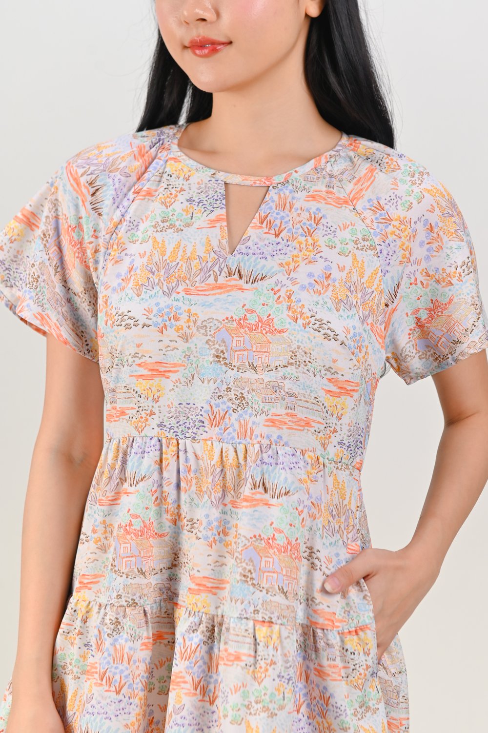 ORANGE COTTAGE KEYHOLE TIERED DRESS