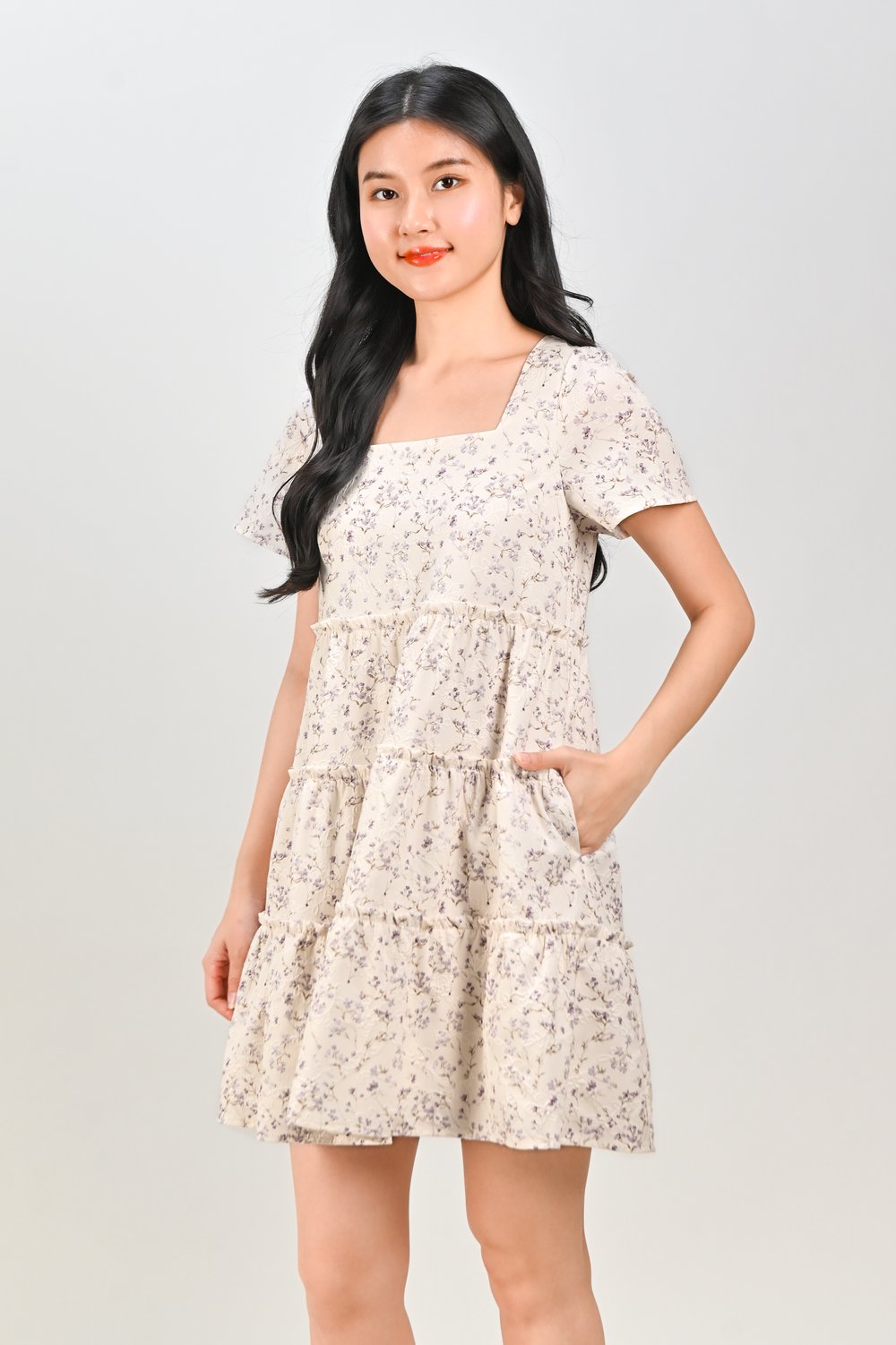 YUA LILAC FLORAL FRILLY BABYDOLL DRESS