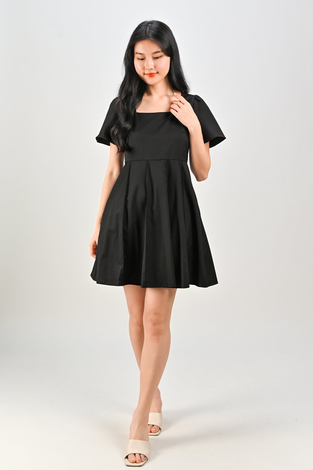 CORABELLE PANELLED DRESS-ROMPER IN BLACK