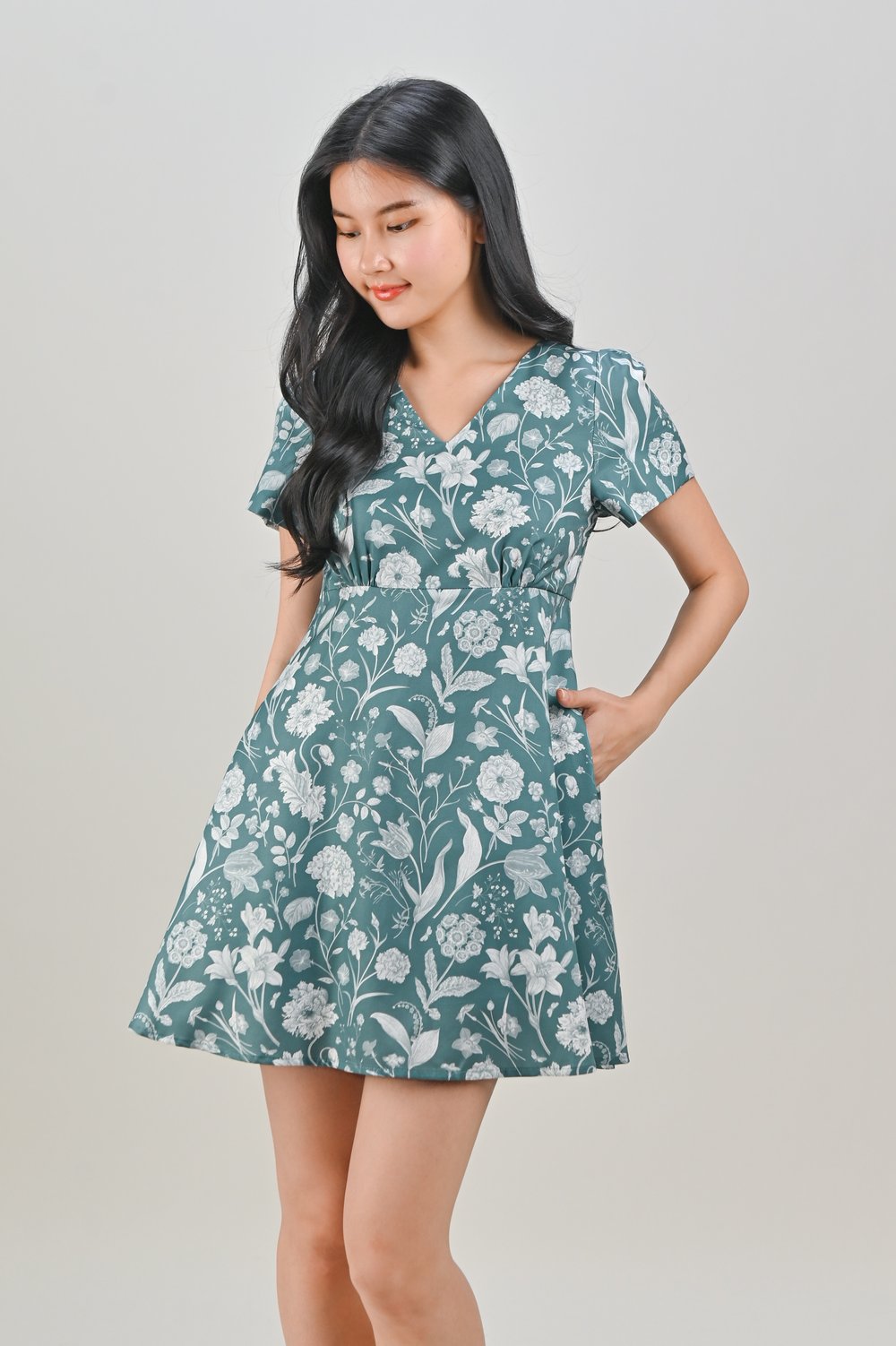 THISTLE HIGH-WAIST DRESS-ROMPER IN EMERALD TOILE THISTLE HIGH-WAIST DRESS-ROMPER IN EMERALD TOILE