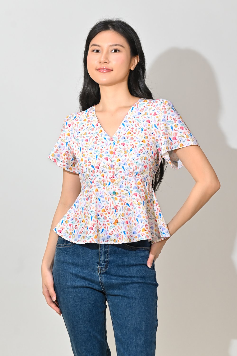 NAUTI CREW SLEEVED PEPLUM TOP