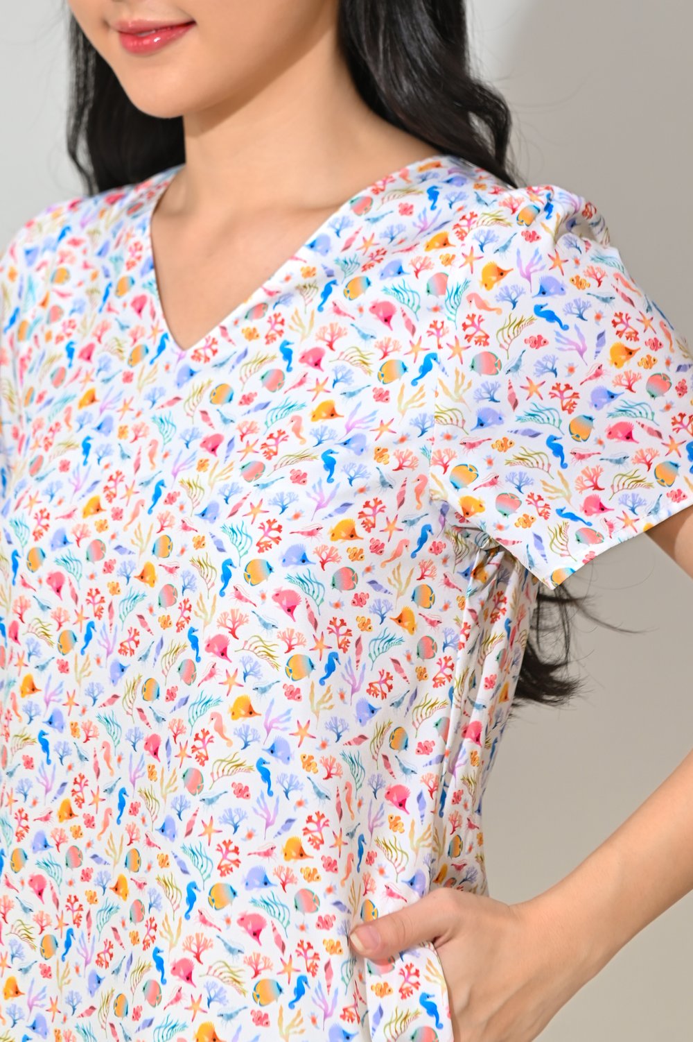 NAUTI CREW SLEEVED CURVED-FLOUNCE DRESS