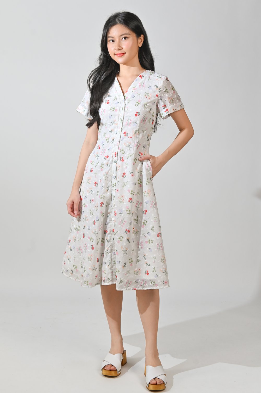 LILYANNA EYELET FLORAL BUTTON DRESS LILYANNA EYELET FLORAL BUTTON DRESS