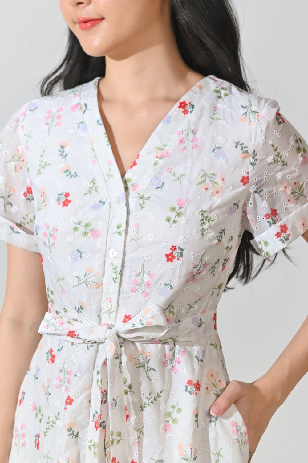 LILYANNA EYELET FLORAL BUTTON DRESS LILYANNA EYELET FLORAL BUTTON DRESS