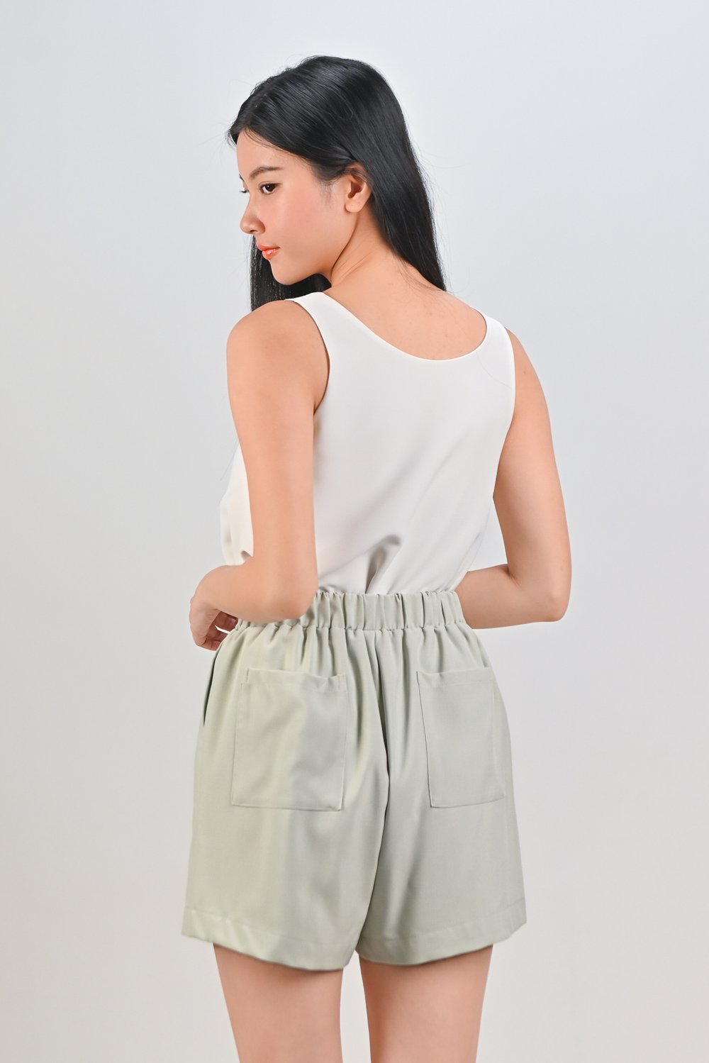 ZENYA ELASTIC-WAIST SHORTS IN MINT GREEN