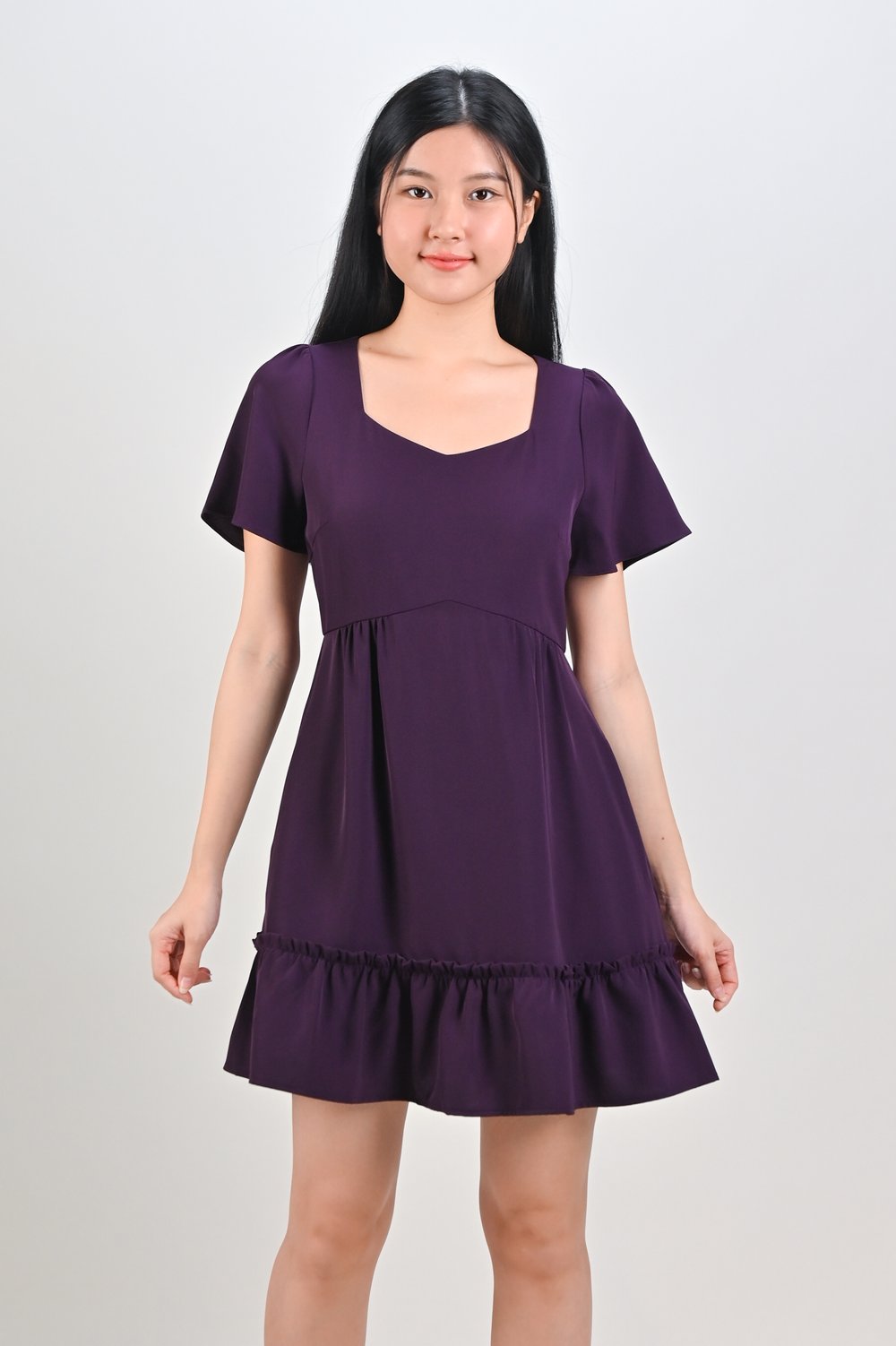 MIDORI SWEETHEART FLOUNCE DRESS-ROMPER IN PURPLE