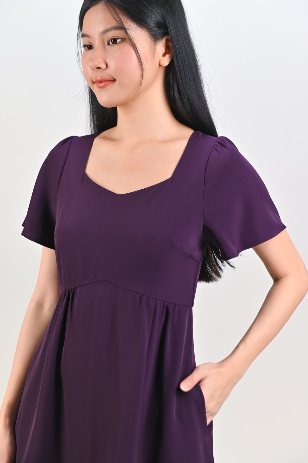 MIDORI SWEETHEART FLOUNCE DRESS-ROMPER IN PURPLE