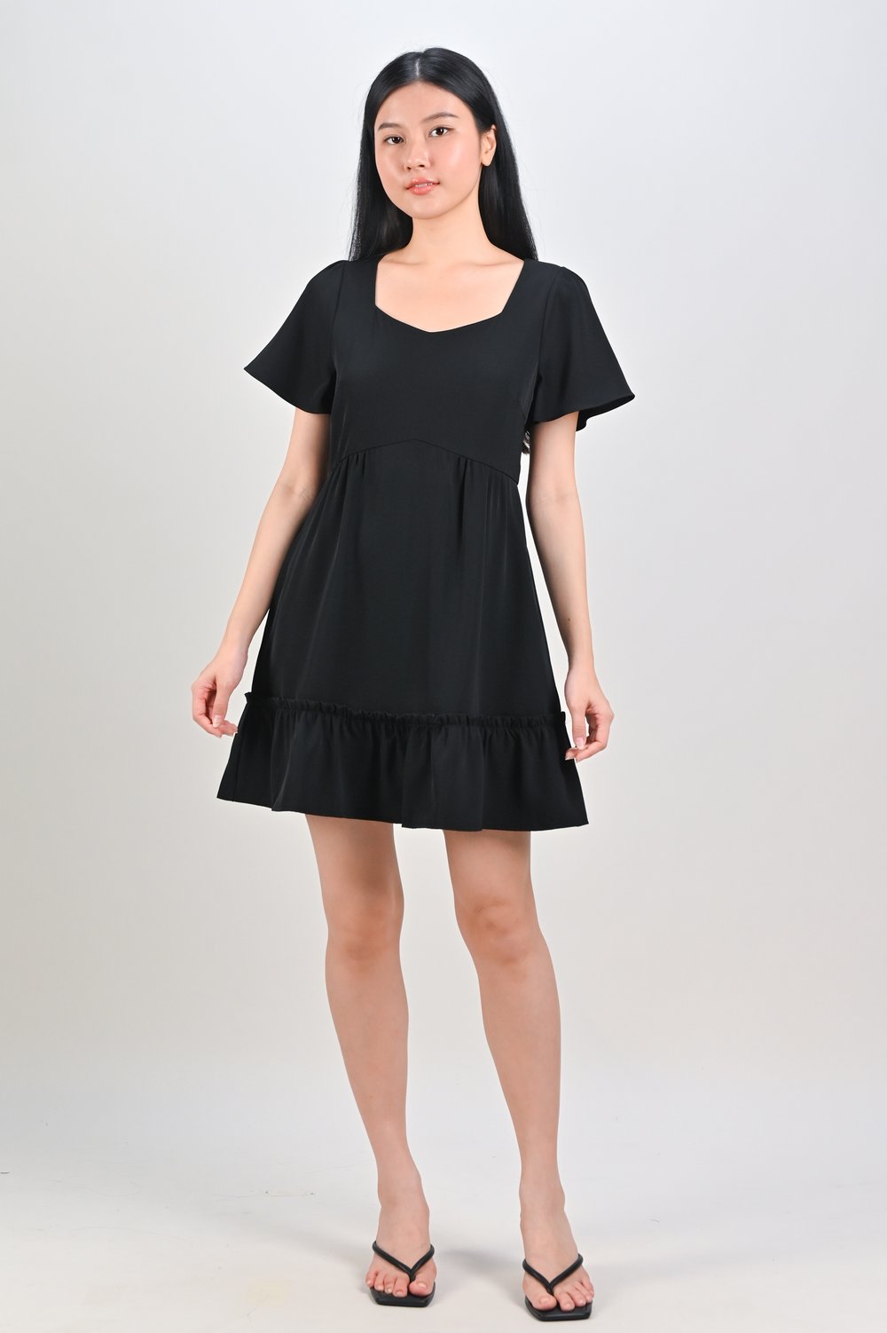 MIDORI SWEETHEART FLOUNCE DRESS-ROMPER IN BLACK