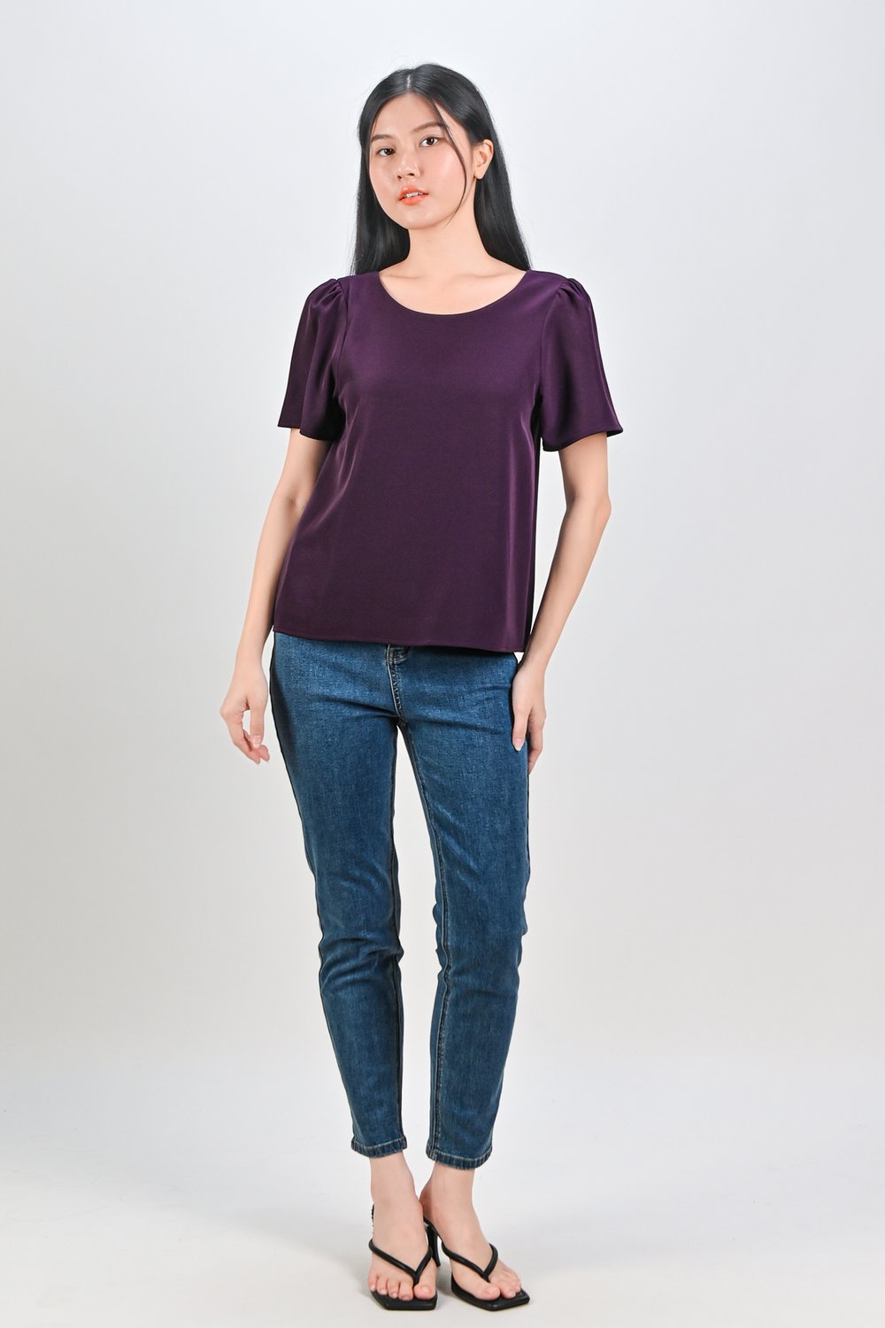 ASHA SLEEVED BUTTON TOP IN PURPLE