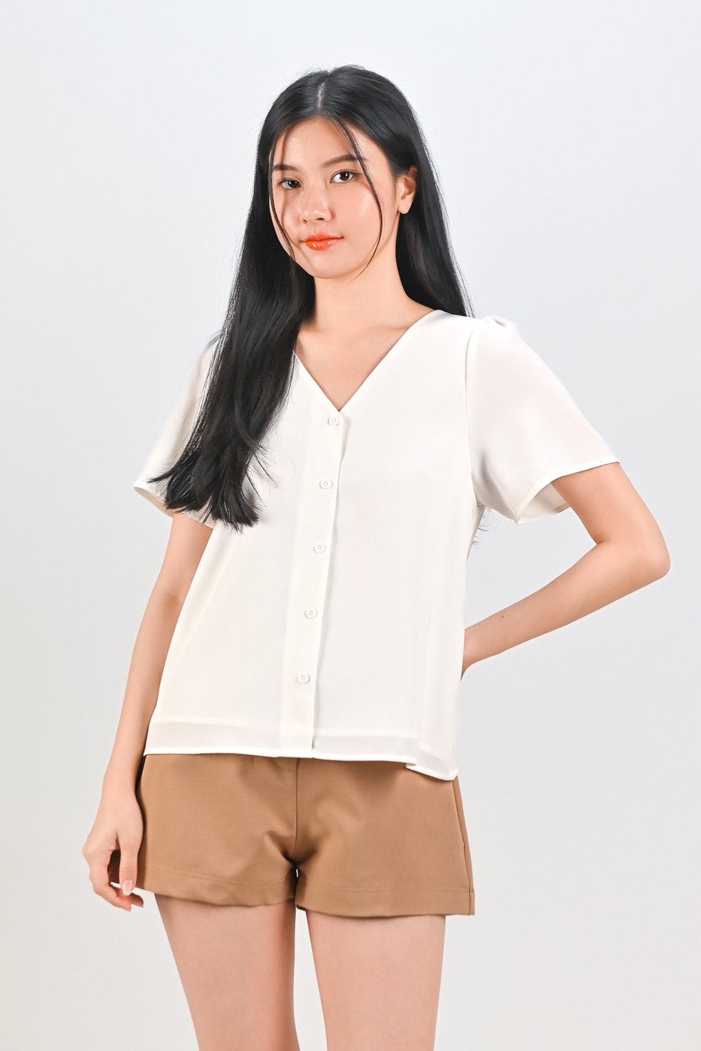 ASHA SLEEVED BUTTON TOP IN WHITE