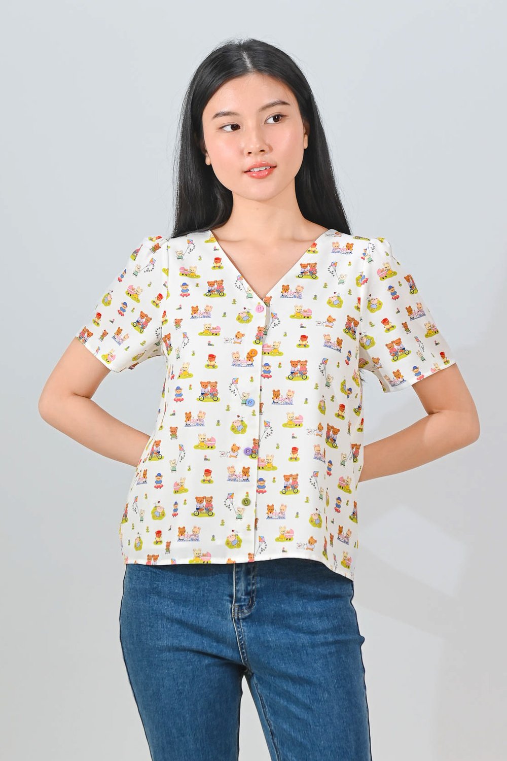 TEDDY PARK SLEEVED BUTTON TOP