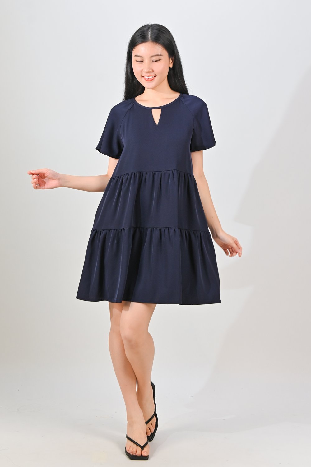 XORA CUT-OUT BABYDOLL DRESS IN NAVY XORA CUT-OUT BABYDOLL DRESS IN NAVY