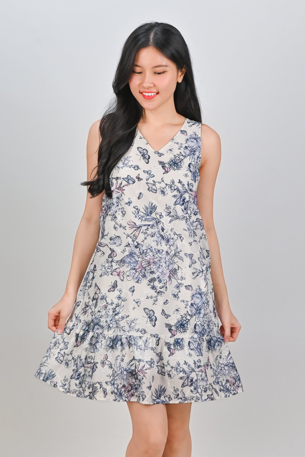 HARLEY BUTTERFLY SLEEVELESS DROPWAIST DRESS IN BLUE HARLEY BUTTERFLY SLEEVELESS DROPWAIST DRESS IN BLUE