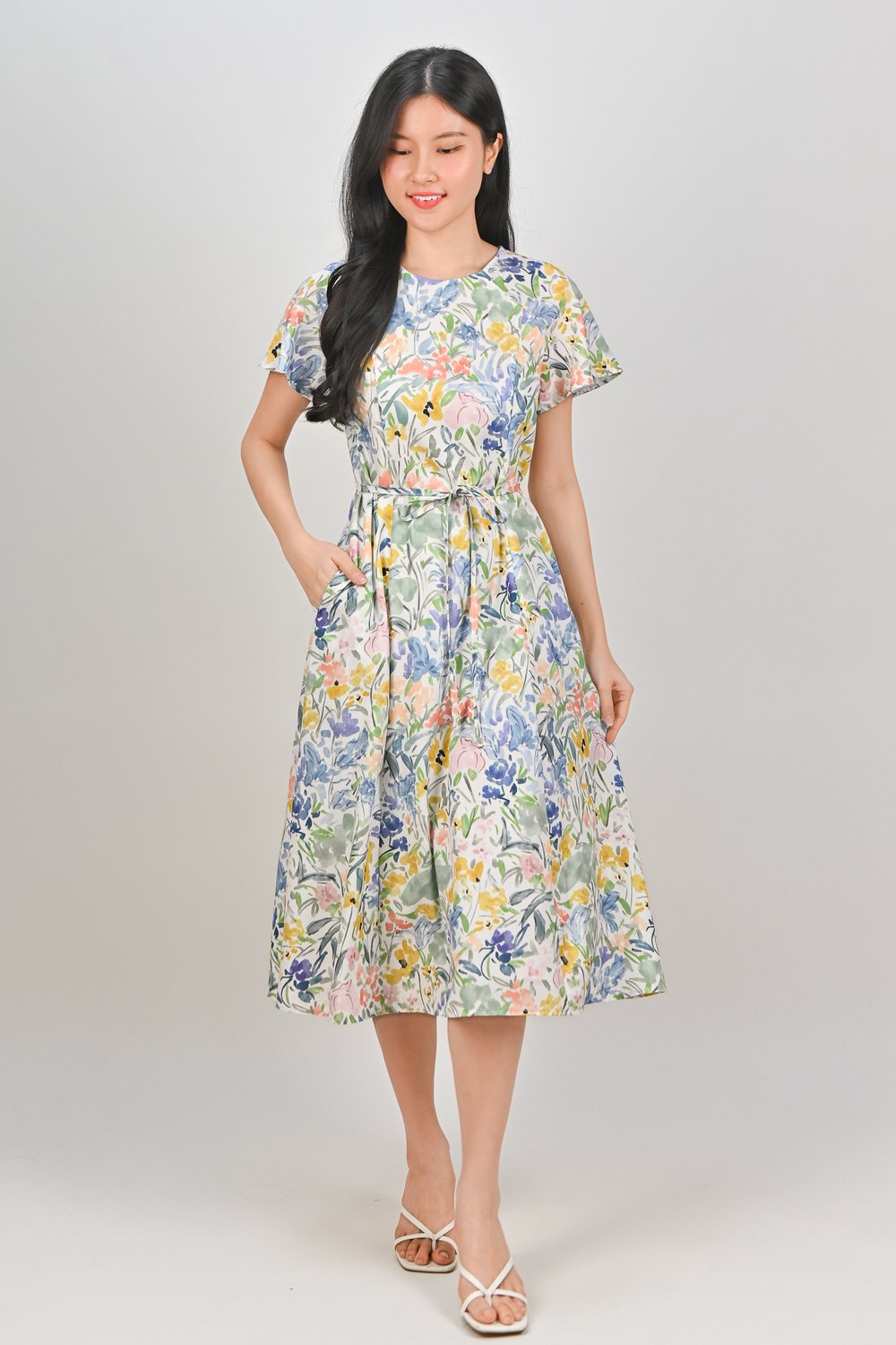 ANOUK WATERCOLOUR FLORAL SLEEVED MIDI DRESS ANOUK WATERCOLOUR FLORAL SLEEVED MIDI DRESS