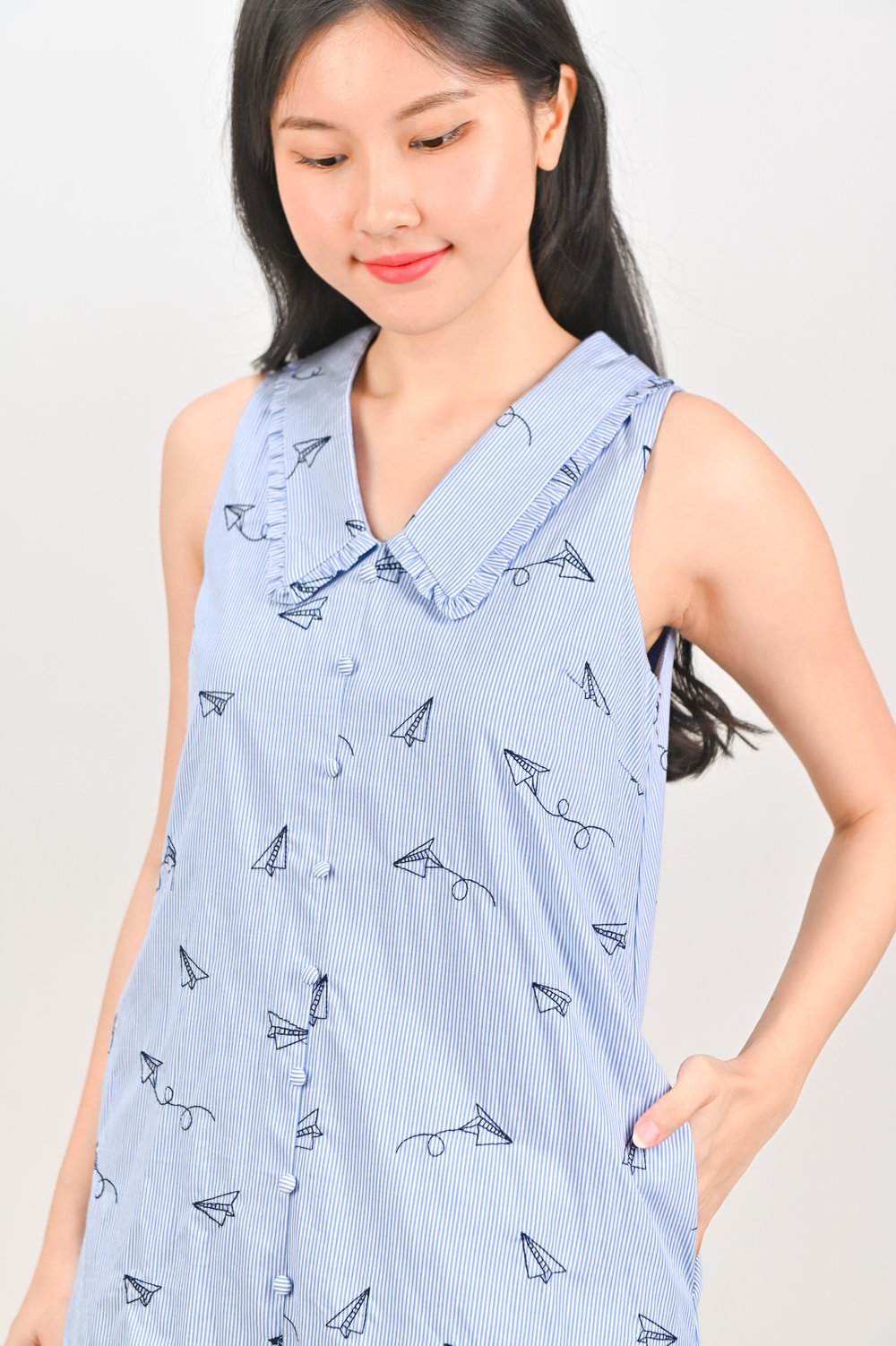 PAPER PLANE ON STRIPES SLEEVELESS DRESS PAPER PLANE ON STRIPES SLEEVELESS DRESS