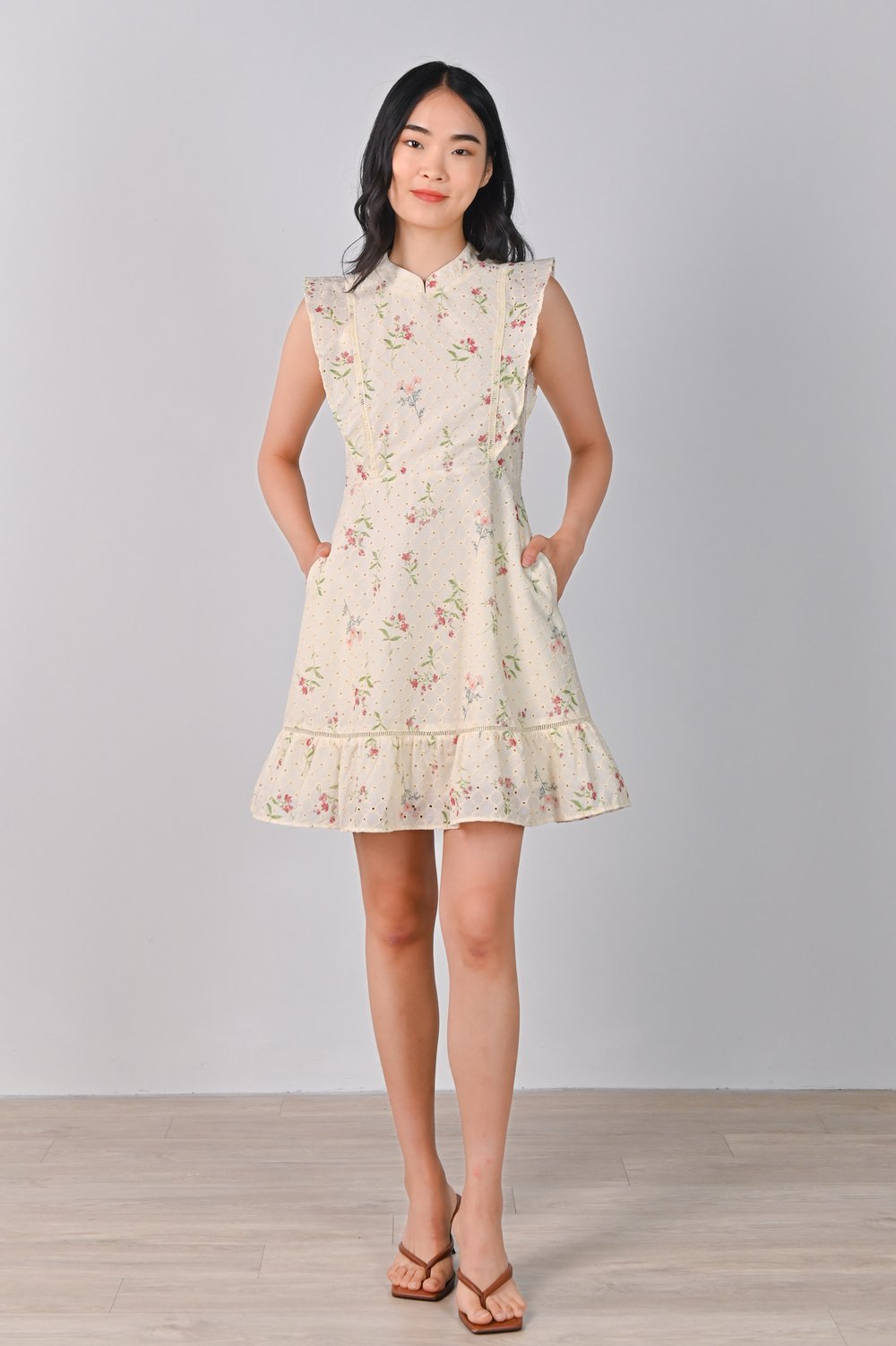 LELE LATTICE CHEONGSAM IN CREAM