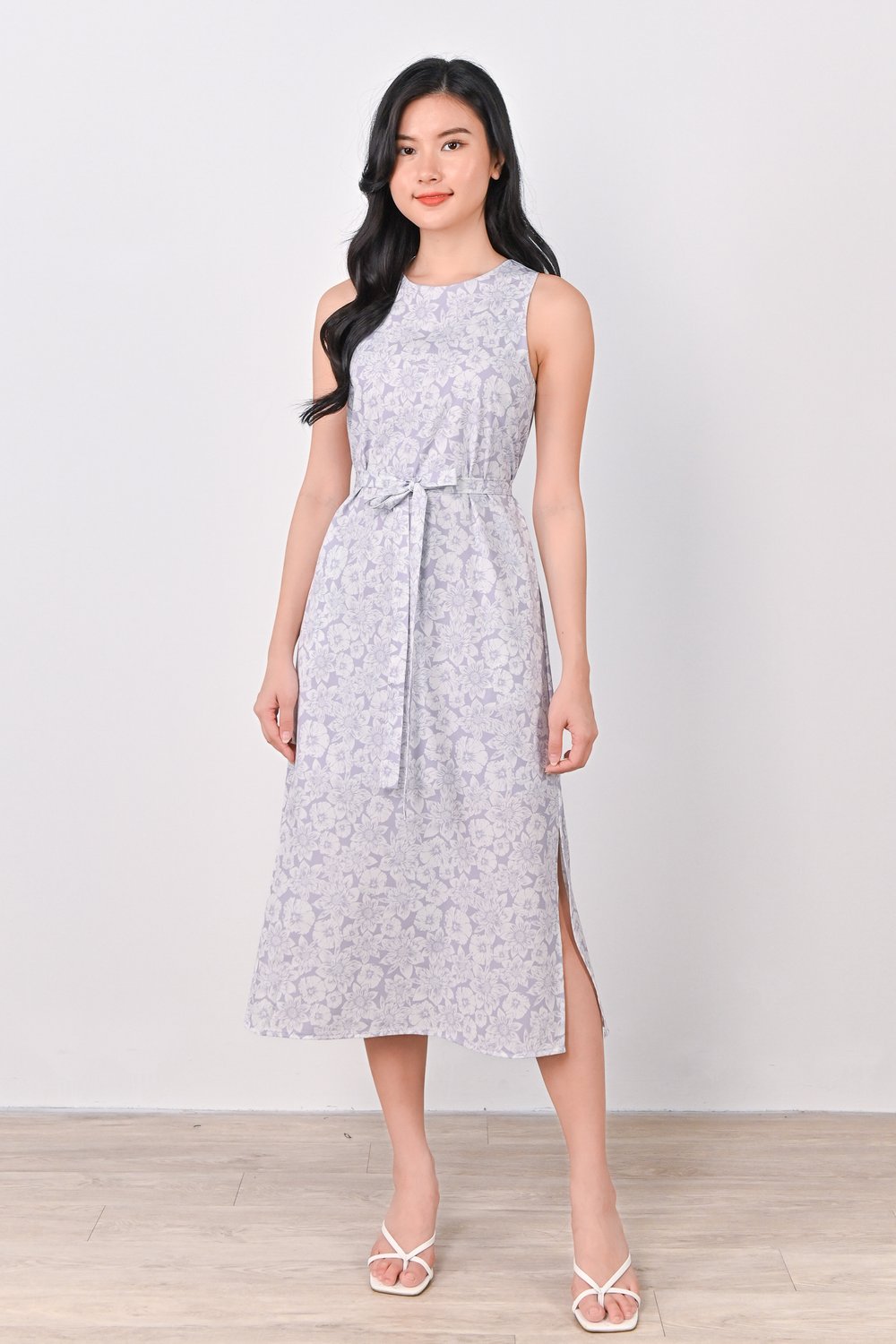 LILAC BLOOMS SIDE-SLIT MIDI DRESS