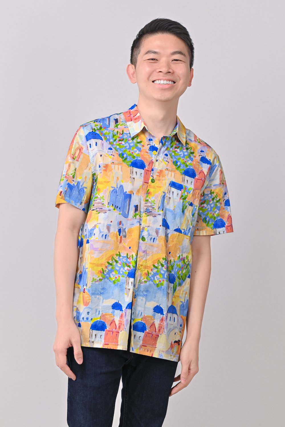 WATERCOLOUR CITY MEN’S SHIRT IN BLUE