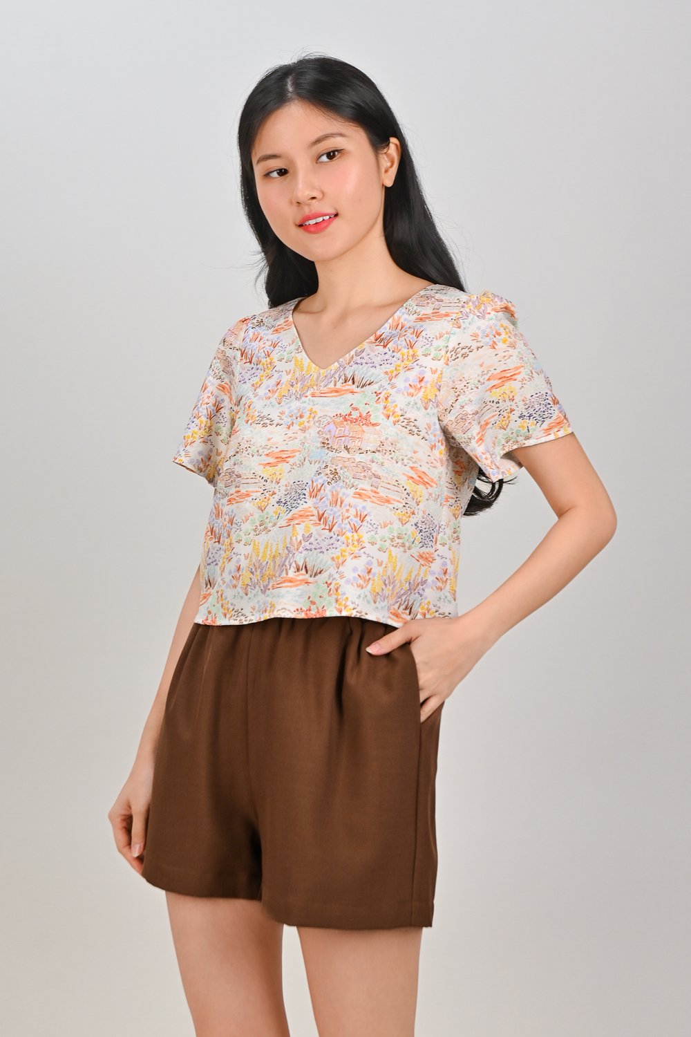 ORANGE COTTAGE SLEEVED LAYERED TOP