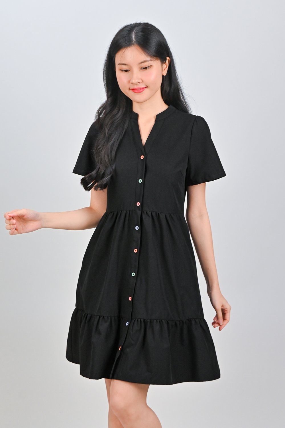 PIXIE FLOUNCE SHIRT-DRESS IN BLACK