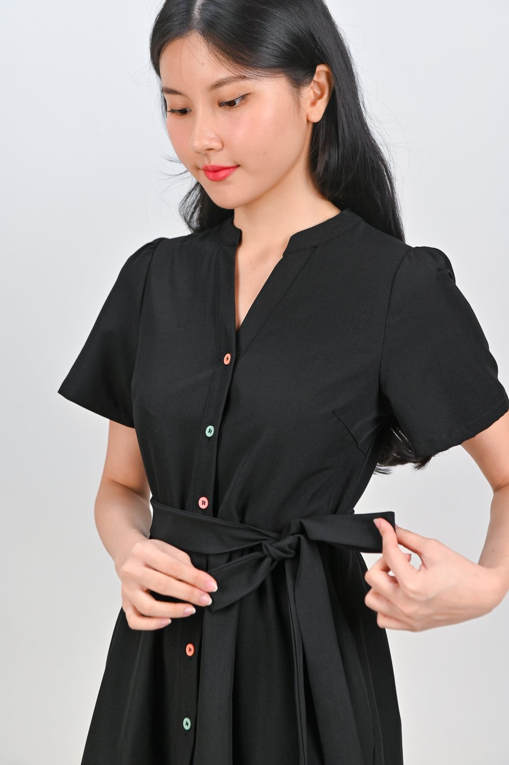PIXIE FLOUNCE SHIRT-DRESS IN BLACK