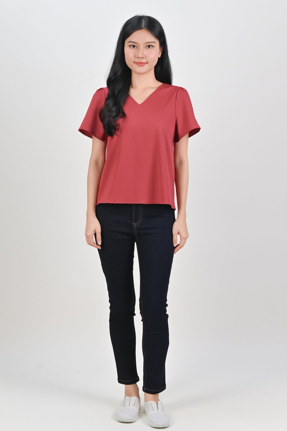 CIELA DOTTY SLEEVED TOP IN STRAWBERRY CIELA DOTTY SLEEVED TOP IN STRAWBERRY