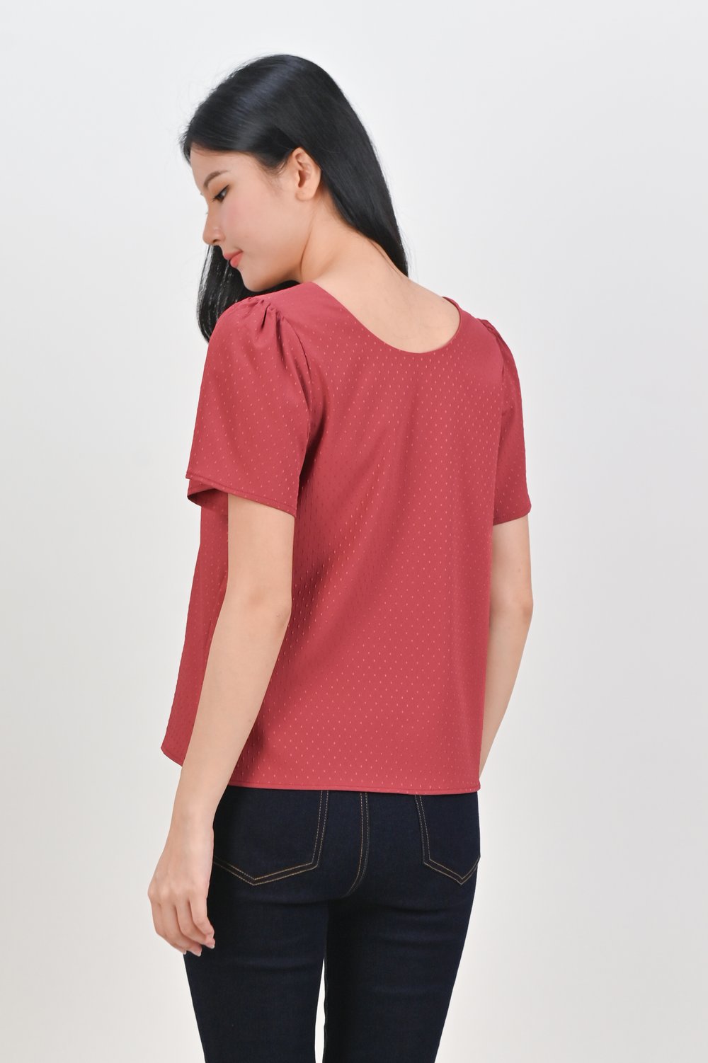 CIELA DOTTY SLEEVED TOP IN STRAWBERRY CIELA DOTTY SLEEVED TOP IN STRAWBERRY