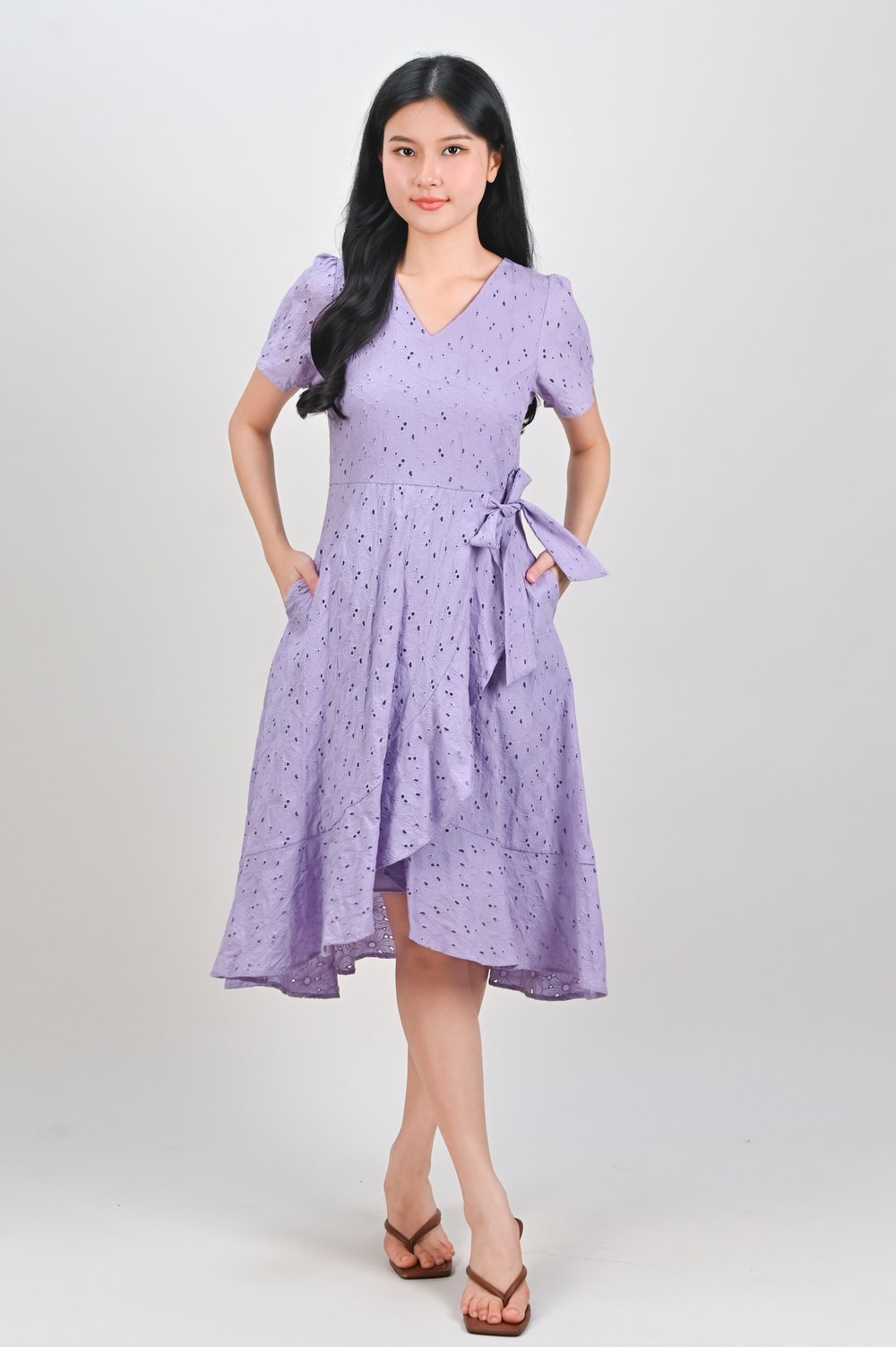 KIRRA EYELET SLEEVED RUFFLE DRESS IN LILAC KIRRA EYELET SLEEVED RUFFLE DRESS IN LILAC