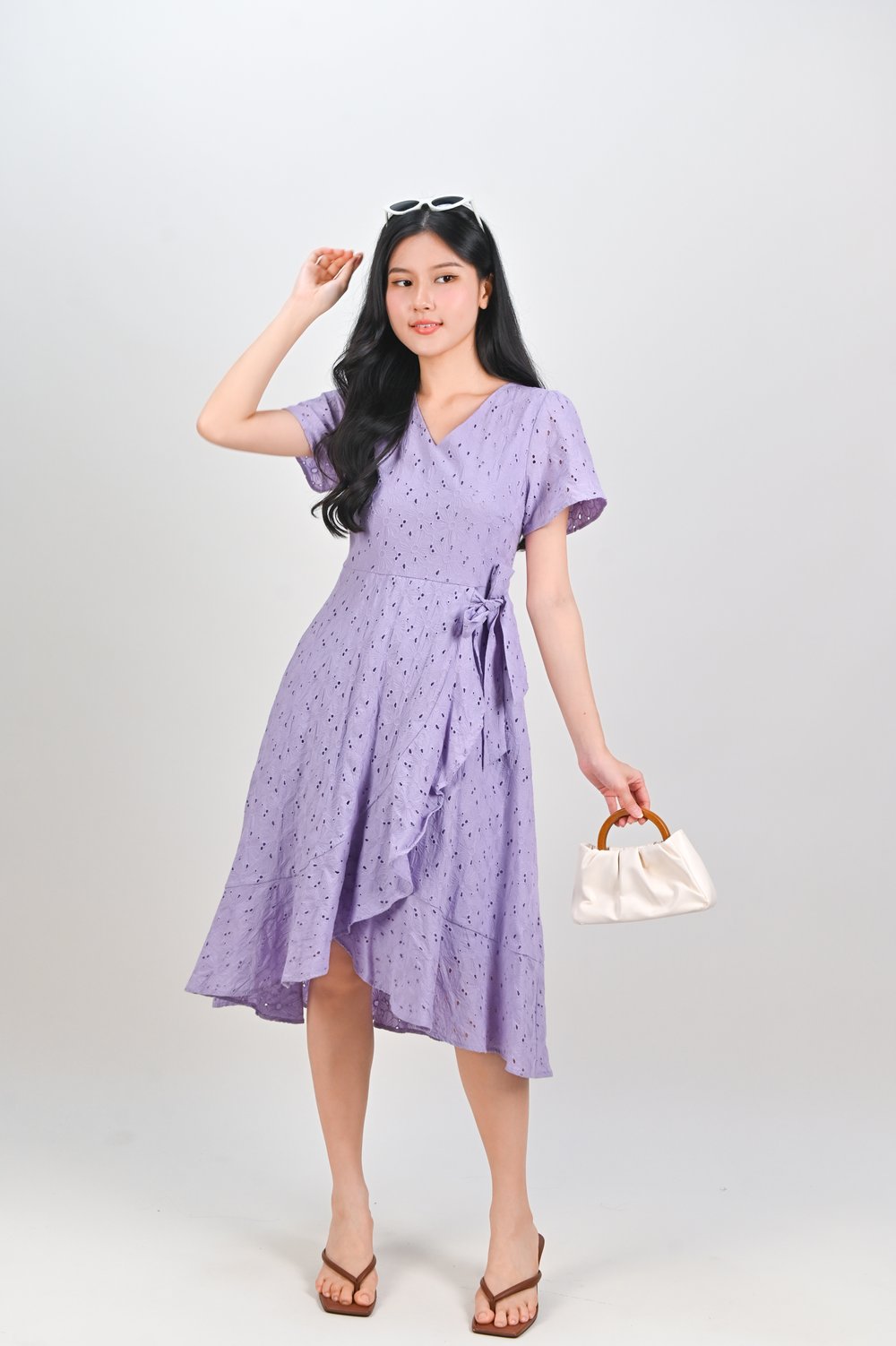 KIRRA EYELET SLEEVED RUFFLE DRESS IN LILAC KIRRA EYELET SLEEVED RUFFLE DRESS IN LILAC